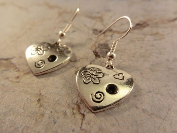 Herz Ohrringe Vintage Optik Liebe heart Blume Love